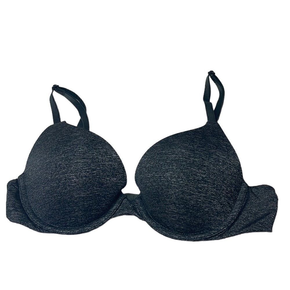 Victoria Secret Padded Perfect Coverage Heathered Black Bra. Size 32B.